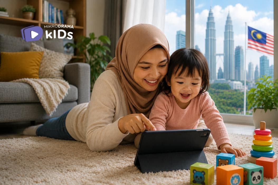 A woman and a baby watching a tablet