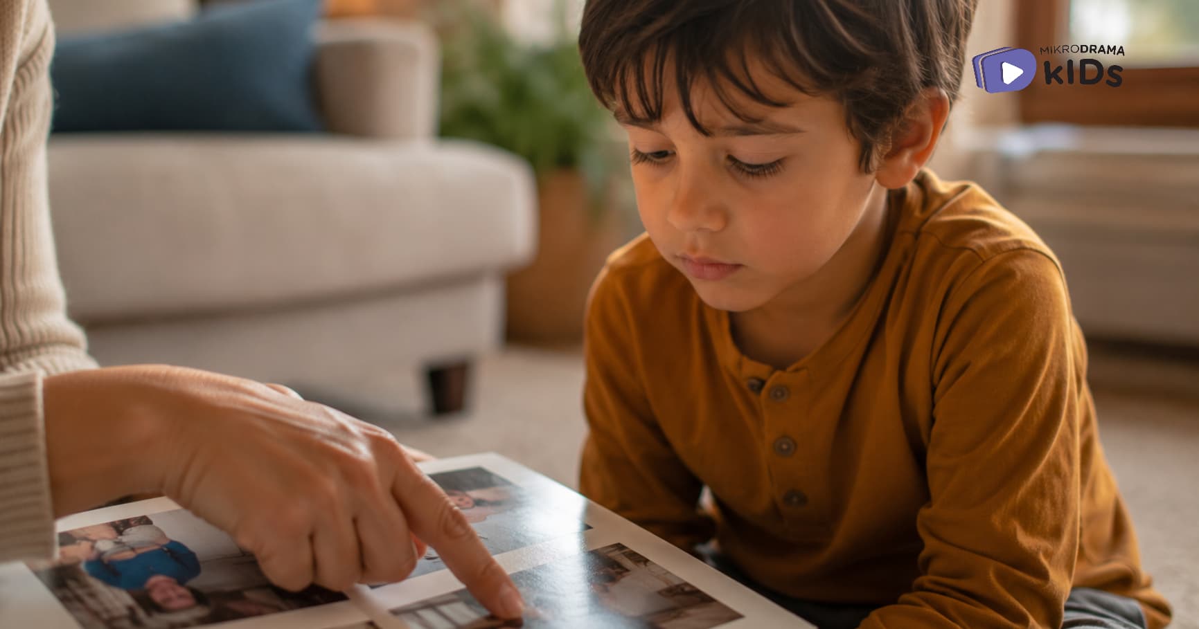 A boy looking at a book