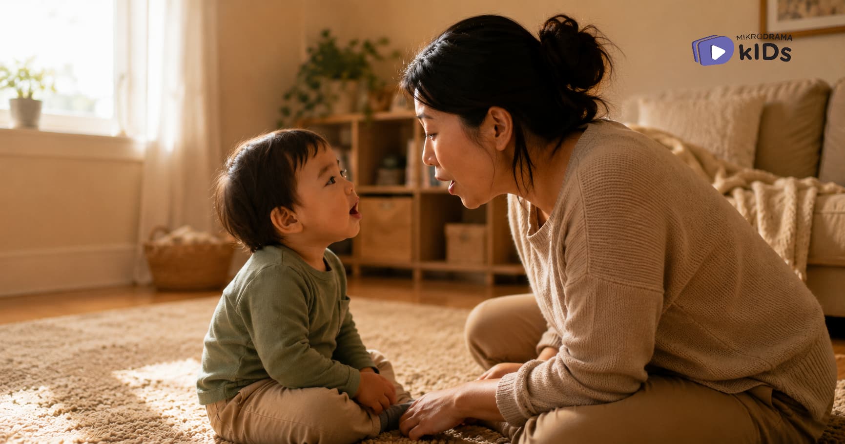 A woman looking at a baby