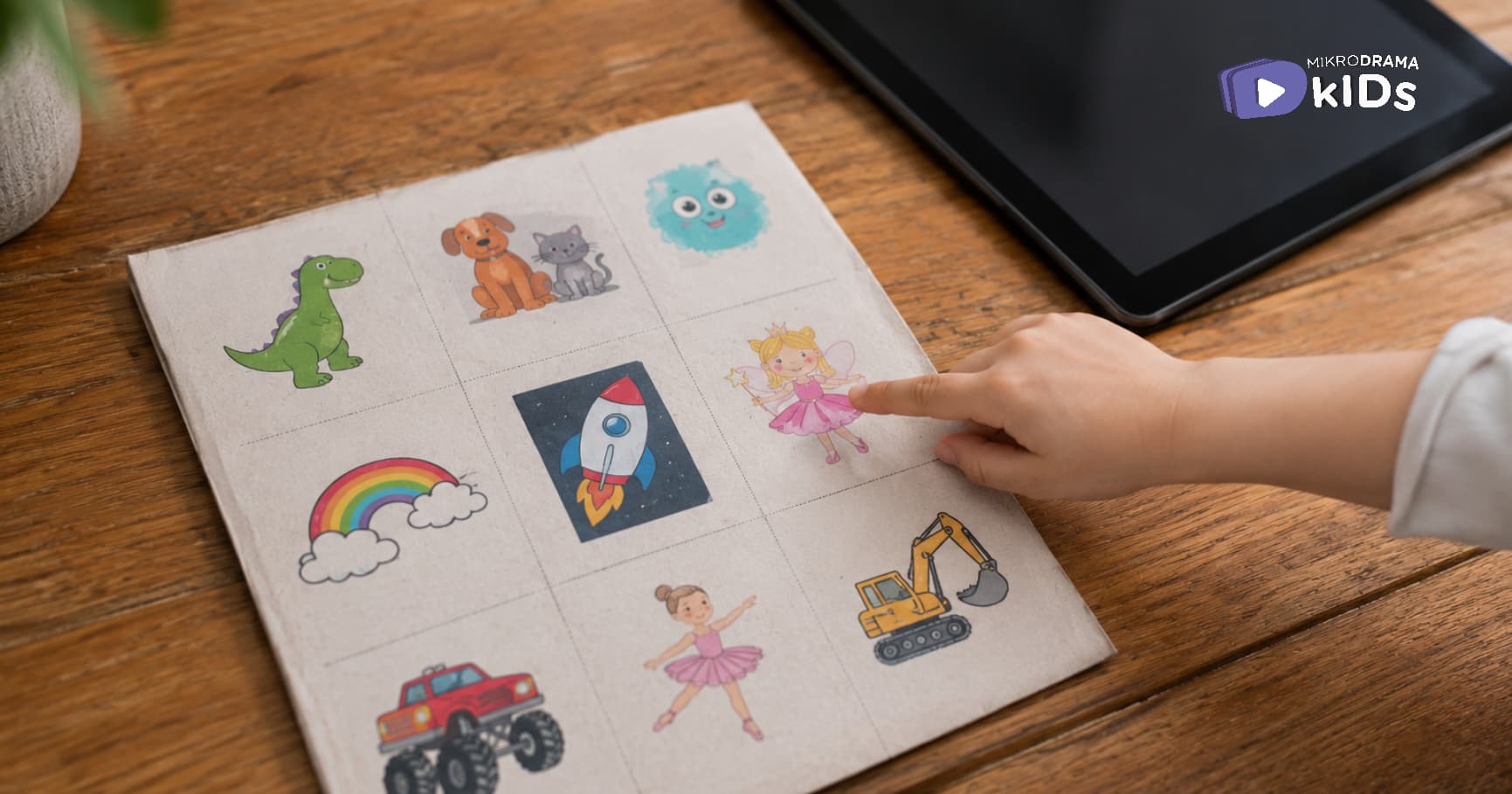 A finger showing images