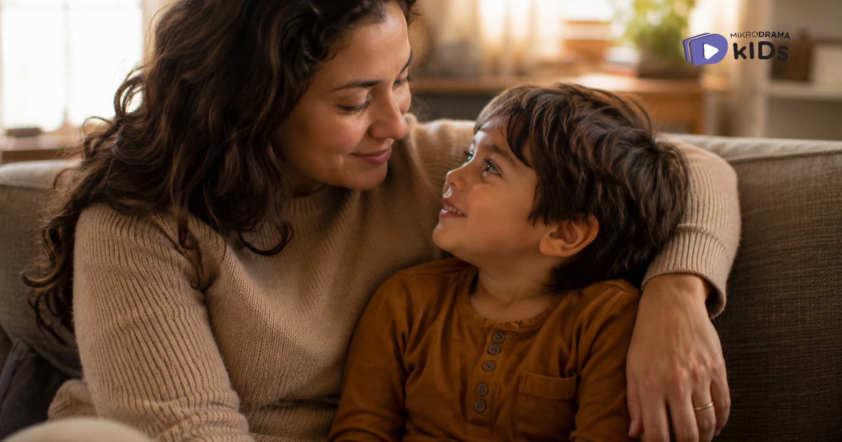 A woman and a boy sitting side to side 
