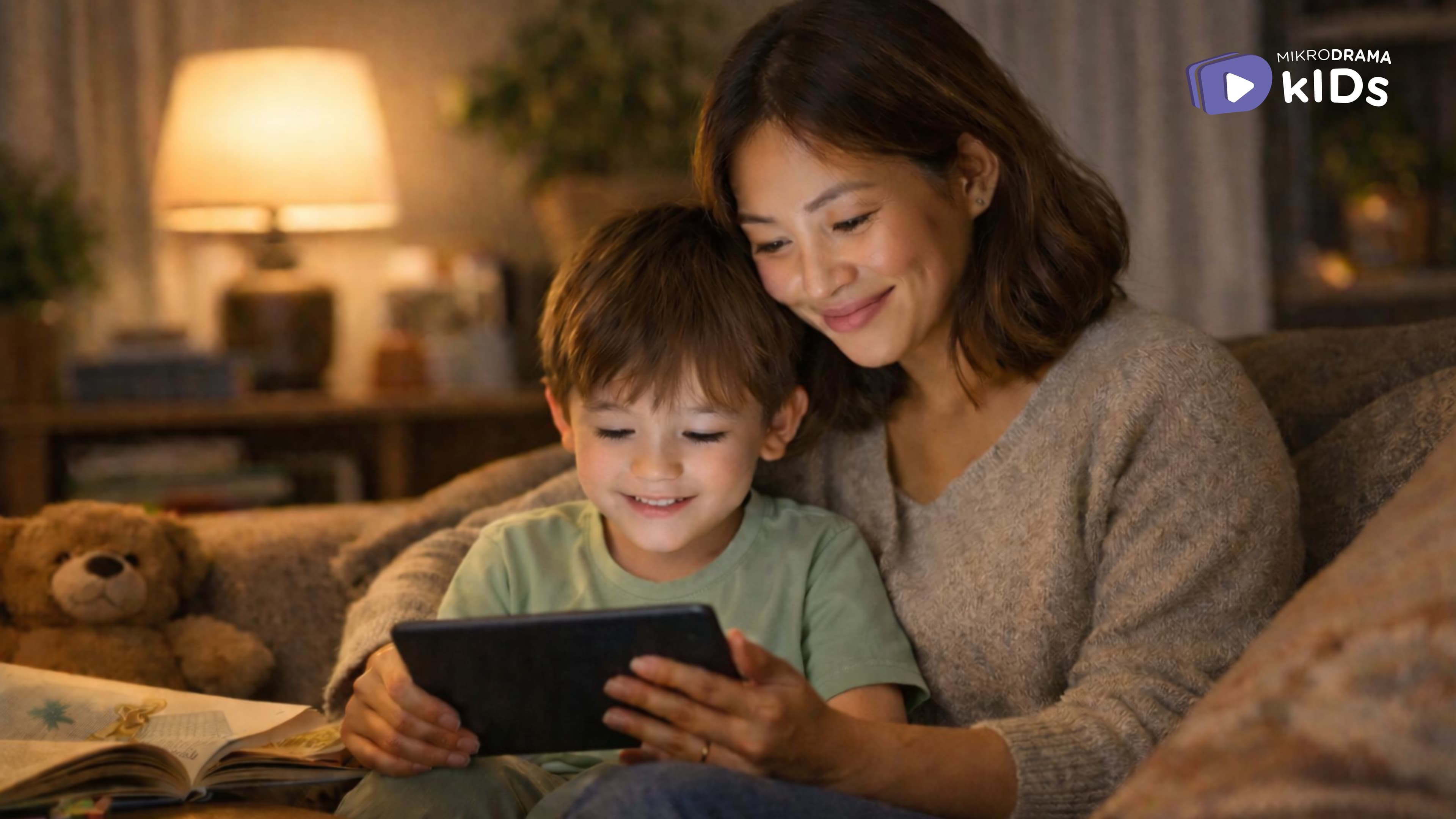 A mother and her child operating a tablet together