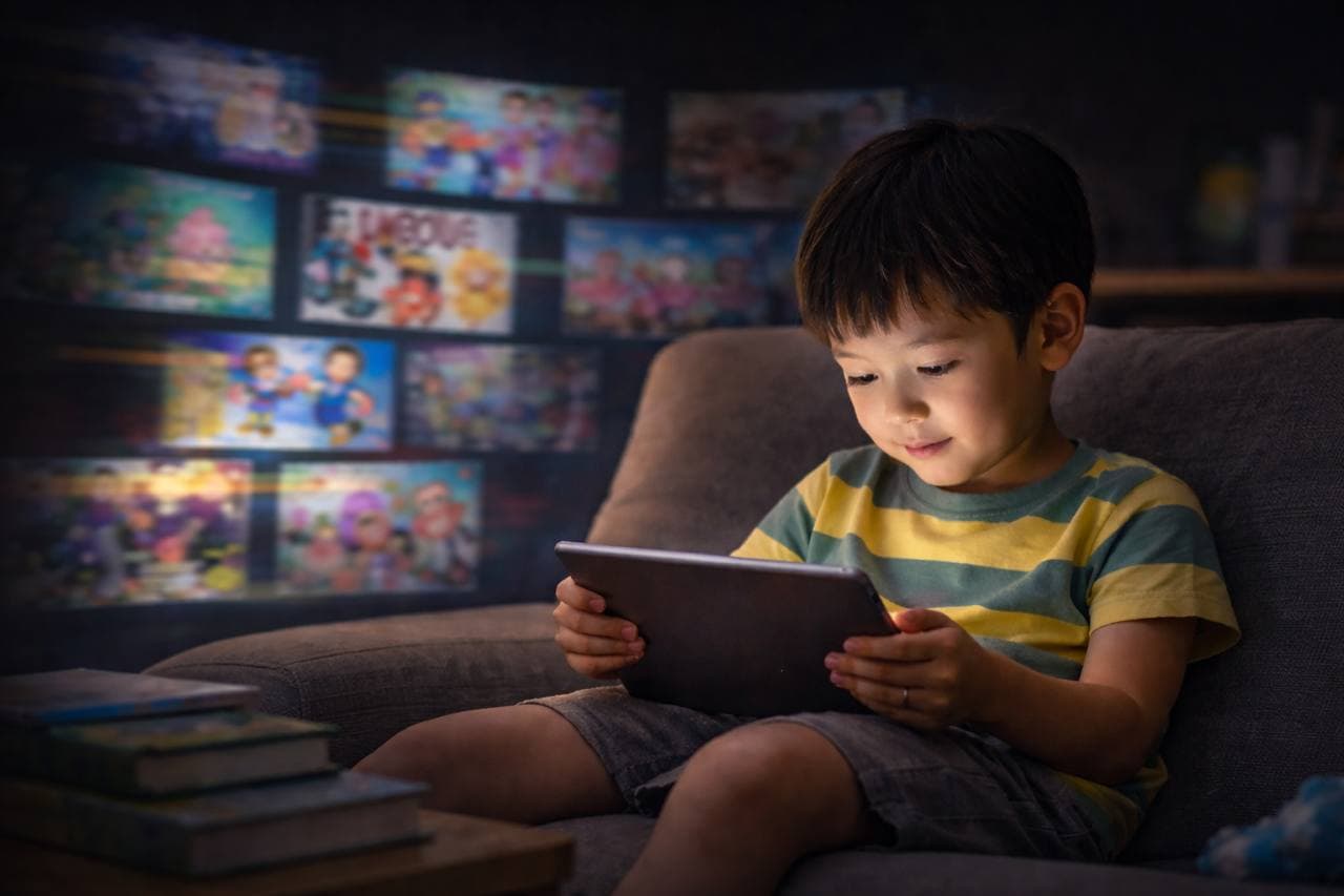 A boy using his tablet