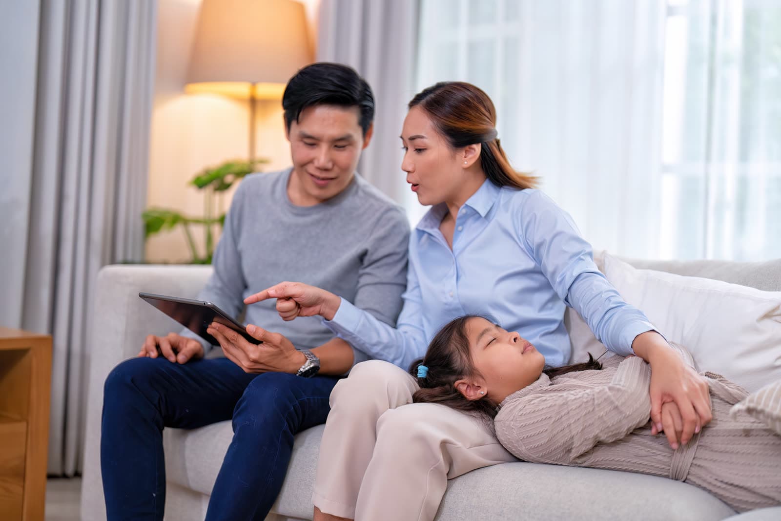 A happy family together in the living room