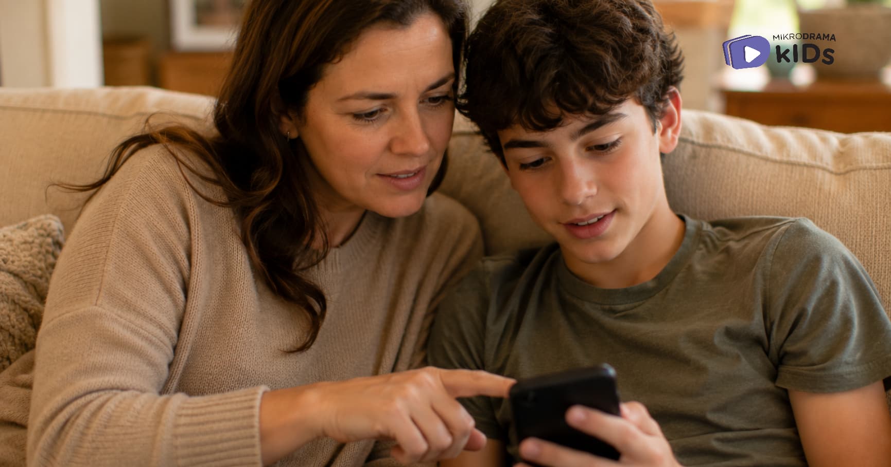 A woman and a teenager looking at a smartphone